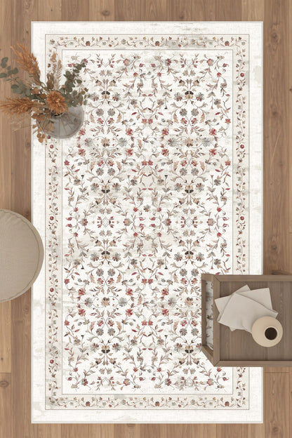 West Home Dijital Baskılı Yıkanabilir Kaymaz Taban Salon, Mutfak ve Yolluk Halısı-877 White