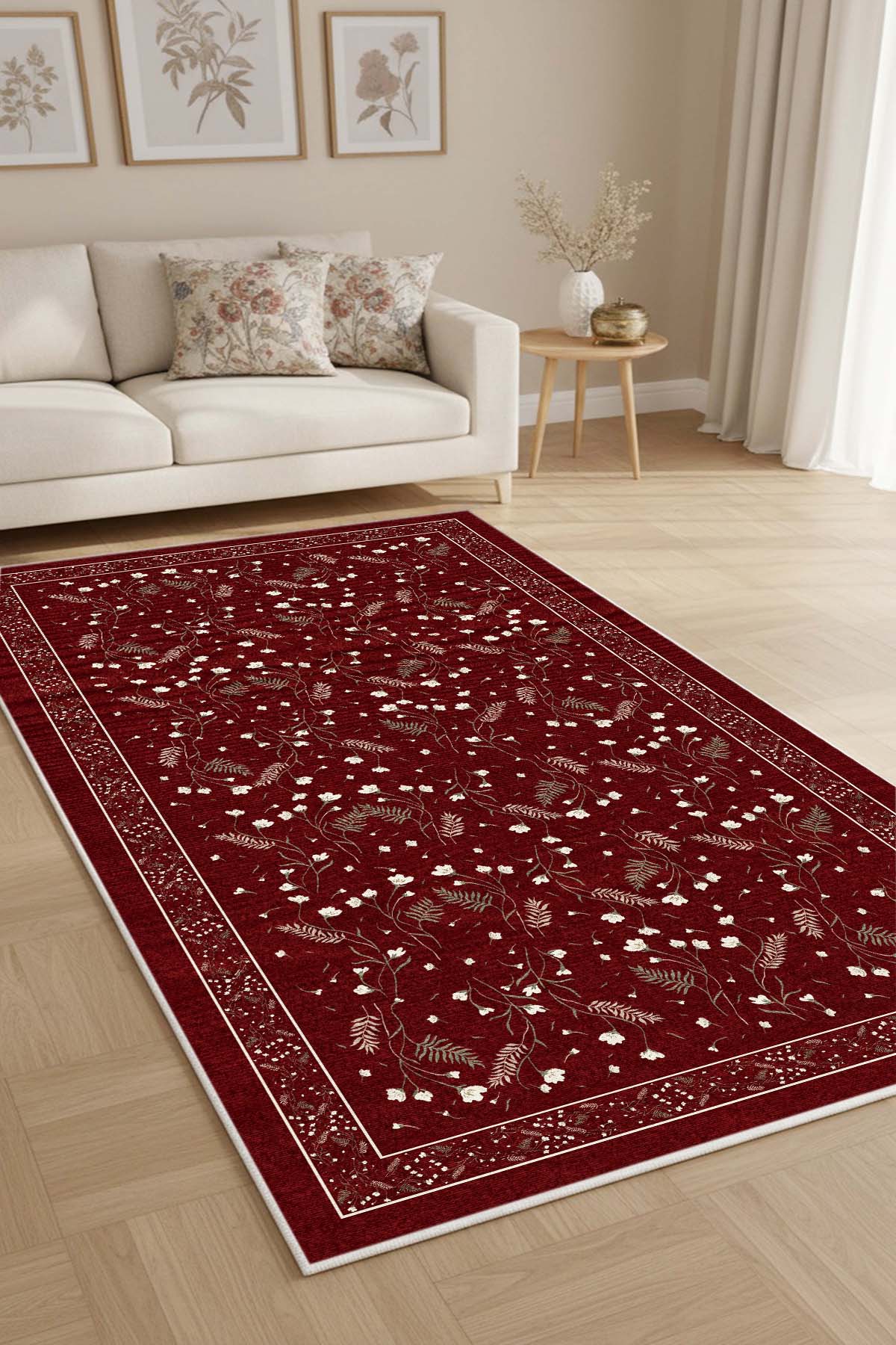 West Home Digital Print Washable Non-Slip Living Room, Kitchen and Hallway Rug - 839 White