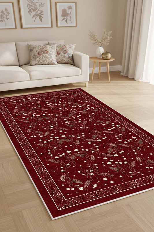 West Home Dijital Baskılı Yıkanabilir Kaymaz Taban Salon, Mutfak ve Yolluk Halısı-878 Bordeaux