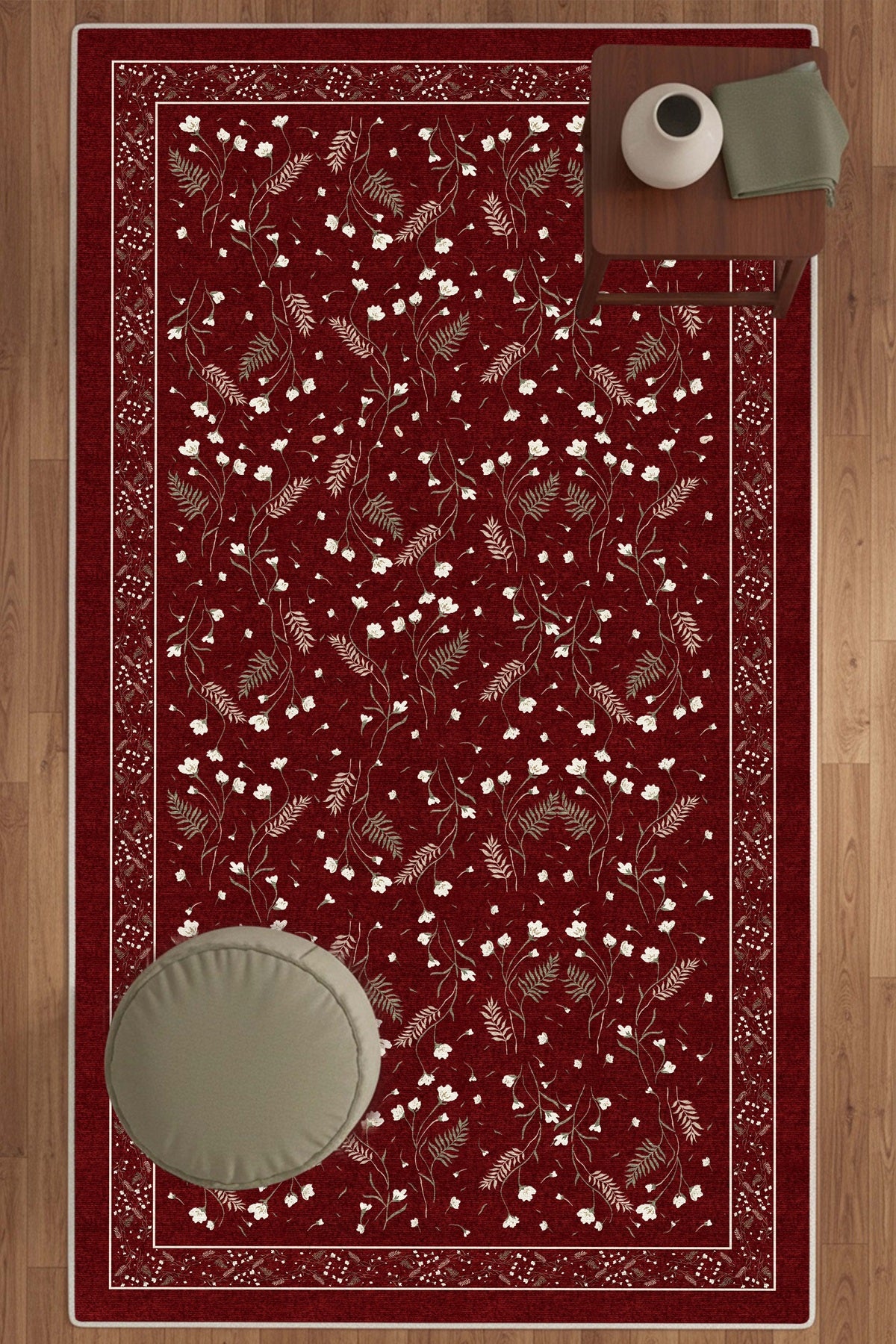 West Home Digital Print Washable Non-Slip Living Room, Kitchen and Hallway Rug - 839 White