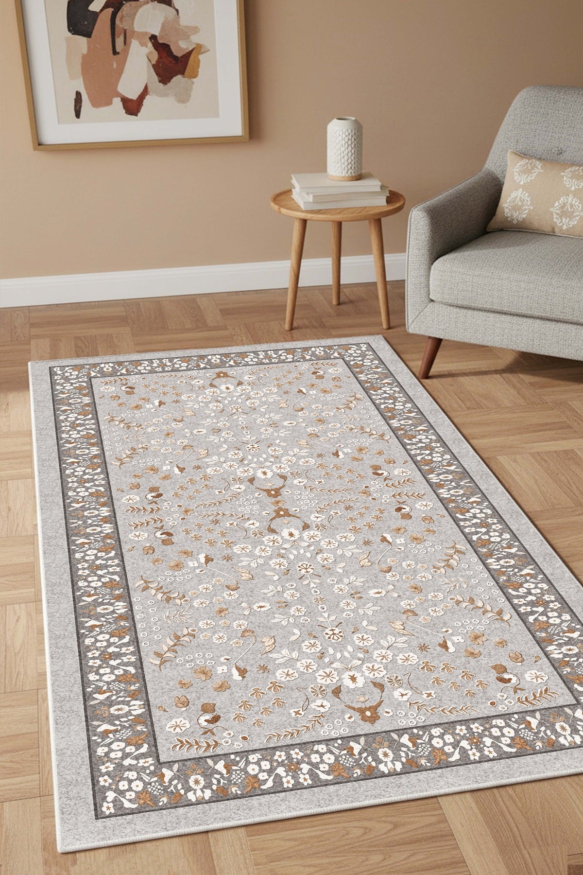 West Home Digital Print Washable Non-Slip Living Room, Kitchen and Hallway Rug - 281 Grey