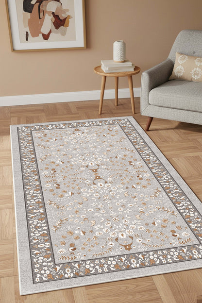 West Home Digital Print Washable Non-Slip Living Room, Kitchen and Hallway Rug - 281 Grey