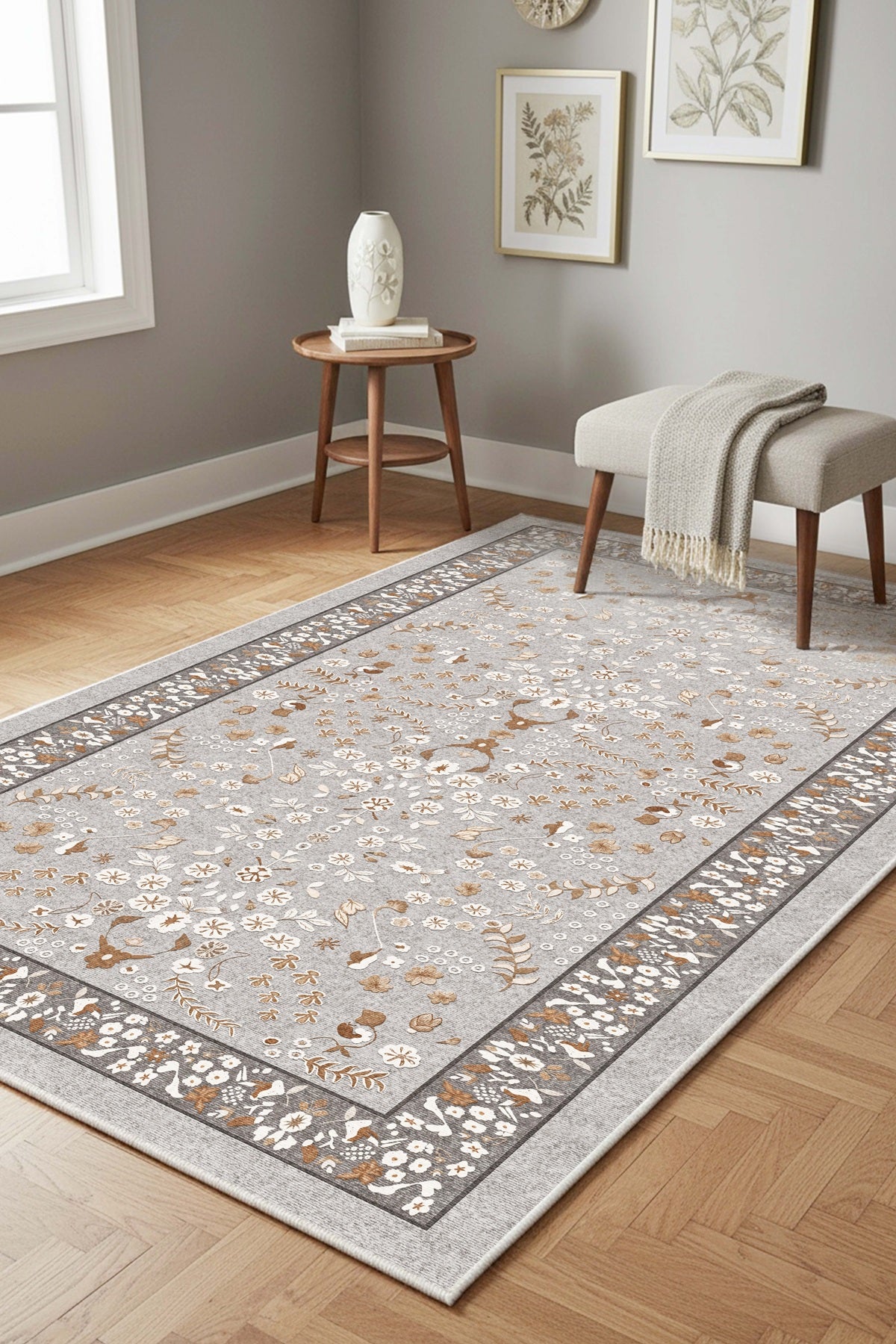 West Home Digital Print Washable Non-Slip Living Room, Kitchen and Hallway Rug - 281 Grey