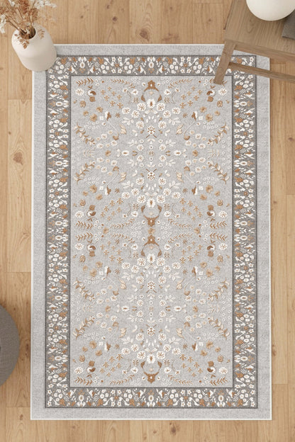 West Home Digital Print Washable Non-Slip Living Room, Kitchen and Hallway Rug - 281 Grey
