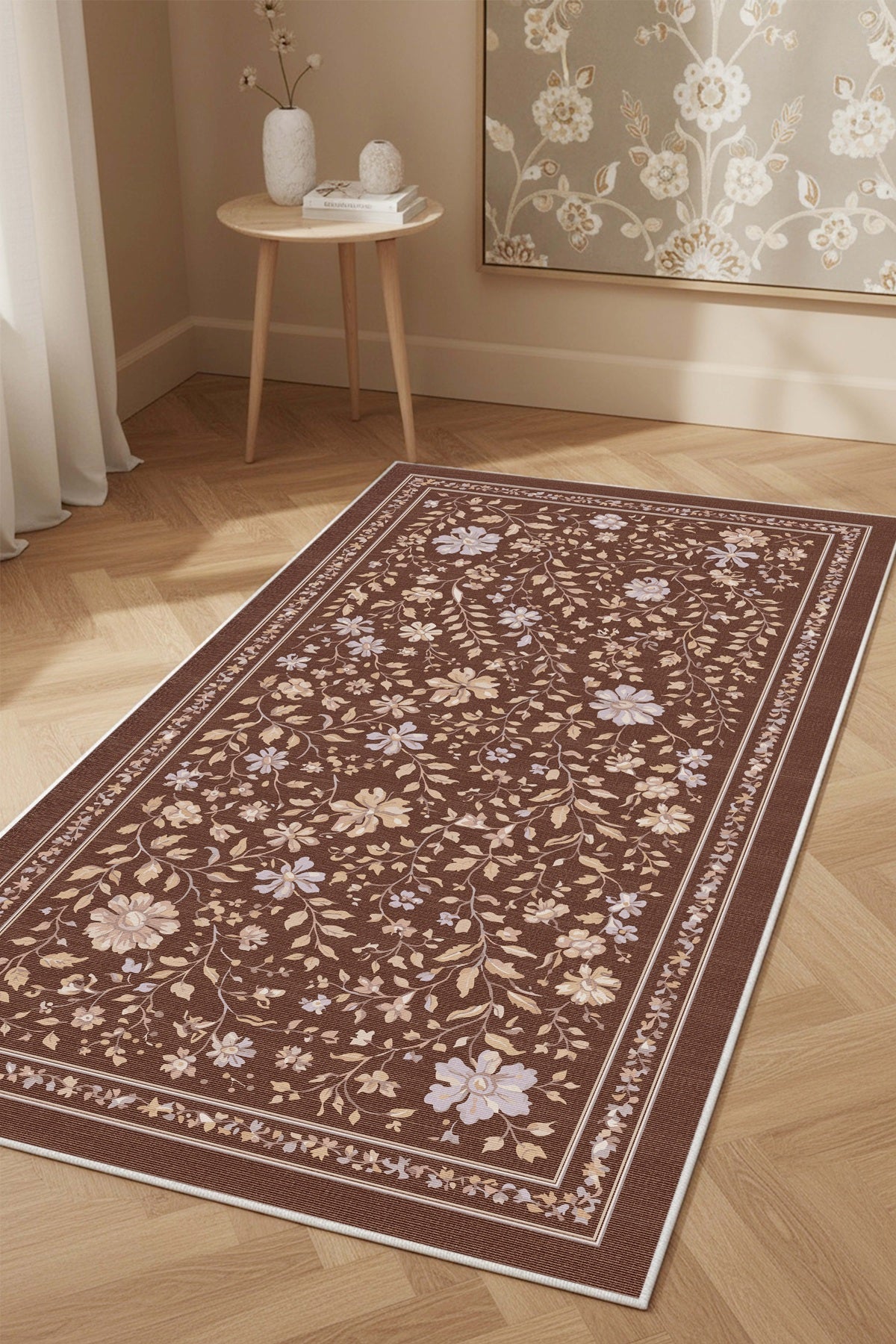West Home Digital Print Washable Non-Slip Living Room, Kitchen and Hallway Rug - 766 Brown