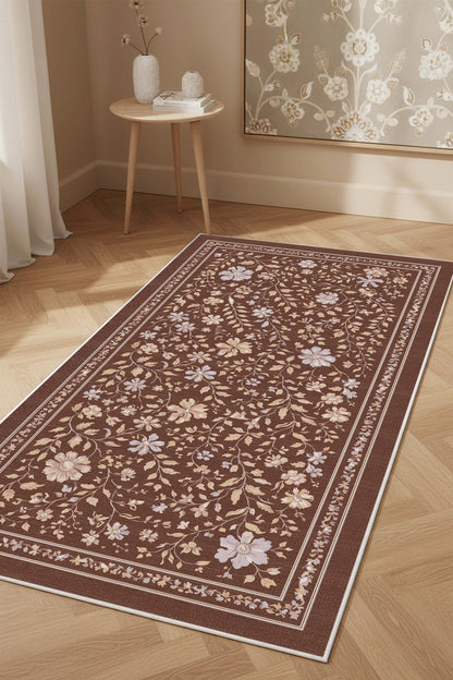 West Home Digital Print Washable Non-Slip Living Room, Kitchen and Hallway Rug - 766 Brown