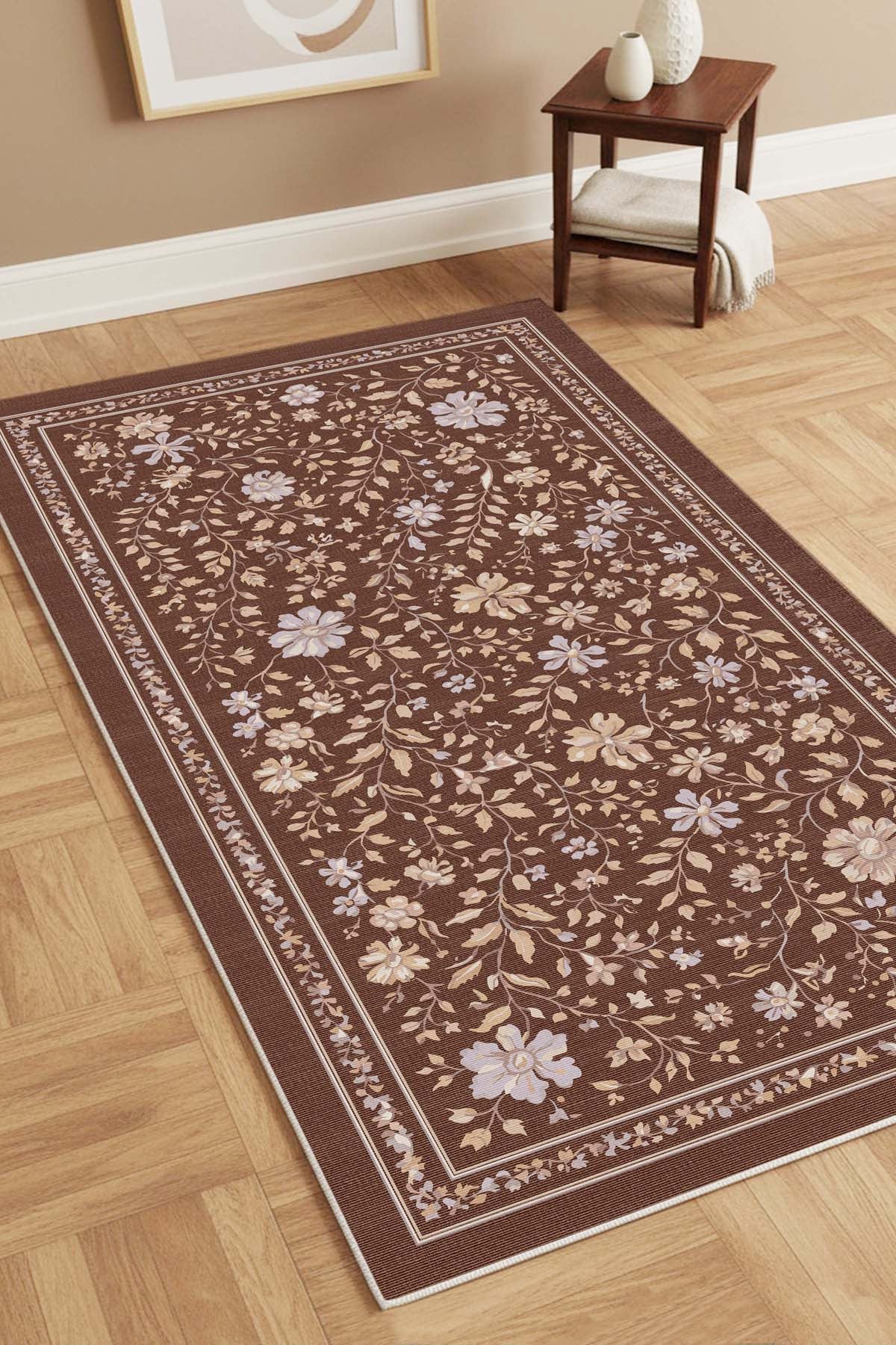 West Home Digital Print Washable Non-Slip Living Room, Kitchen and Hallway Rug - 766 Brown