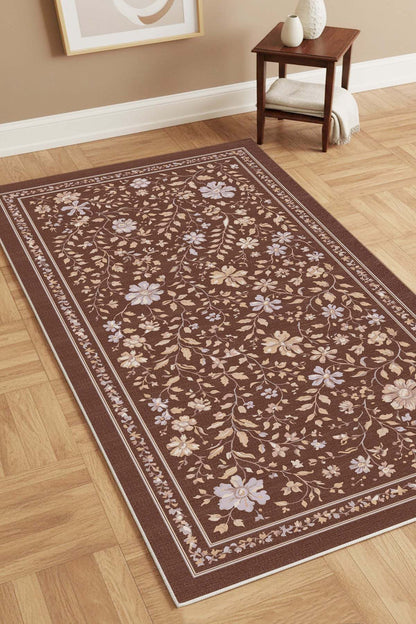 West Home Digital Print Washable Non-Slip Living Room, Kitchen and Hallway Rug - 766 Brown