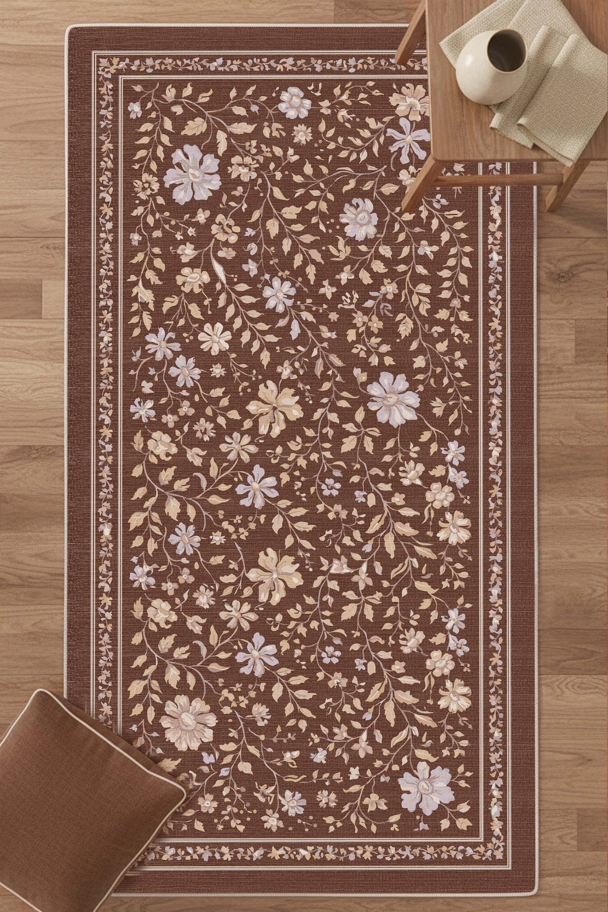 West Home Digital Print Washable Non-Slip Living Room, Kitchen and Hallway Rug - 766 Brown