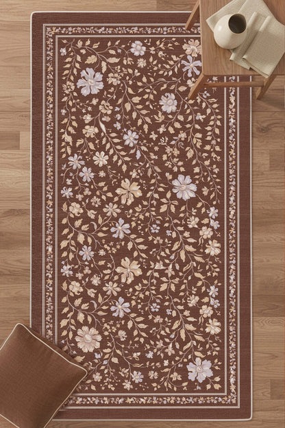 West Home Digital Print Washable Non-Slip Living Room, Kitchen and Hallway Rug - 766 Brown