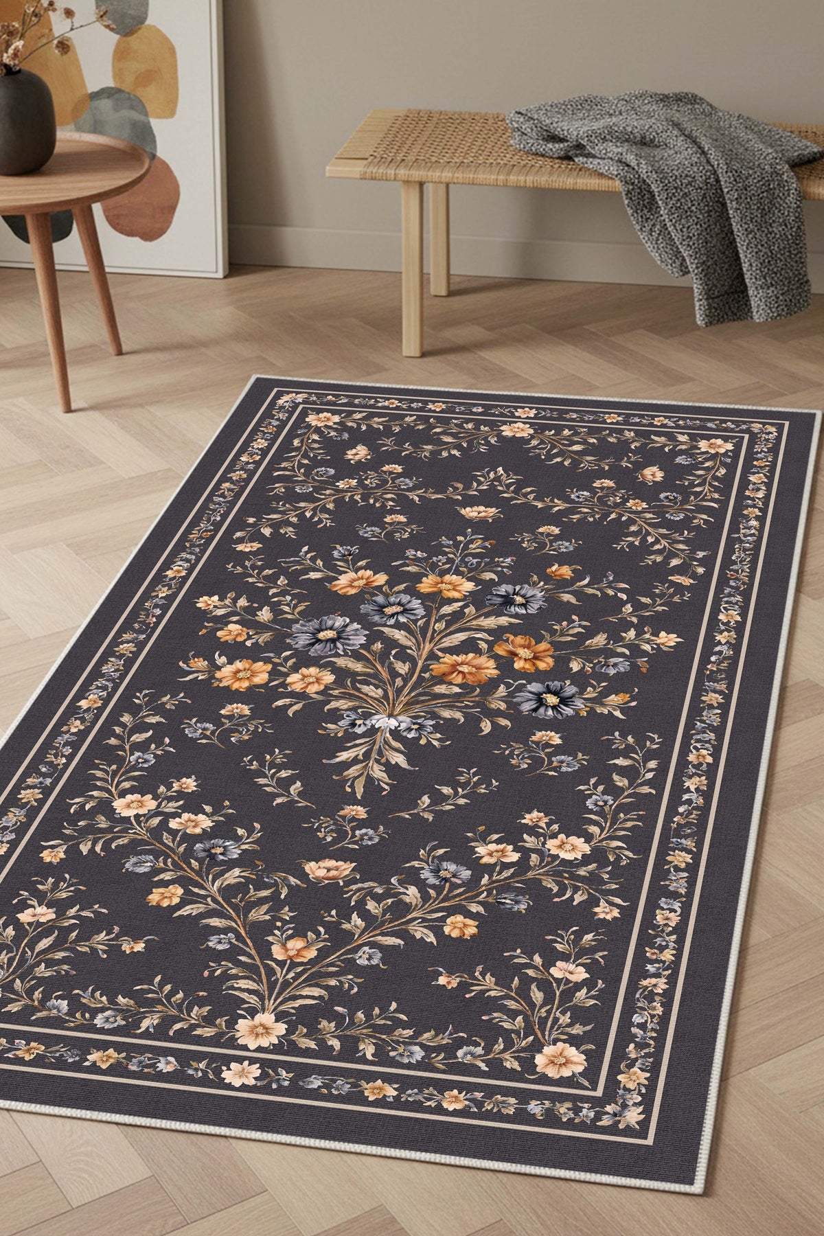 West Home Dijital Baskılı Yıkanabilir Kaymaz Taban Salon, Mutfak ve Yolluk Halısı-881 Anthratice