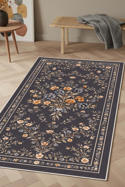 West Home Dijital Baskılı Yıkanabilir Kaymaz Taban Salon, Mutfak ve Yolluk Halısı-881 Anthratice