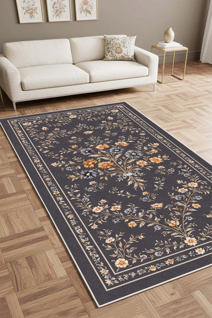 West Home Dijital Baskılı Yıkanabilir Kaymaz Taban Salon, Mutfak ve Yolluk Halısı-881 Anthratice