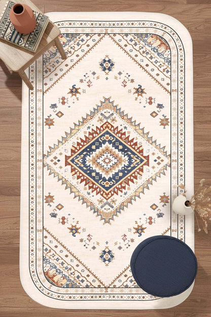 West Home Digital Print Washable Non-Slip Living Room, Kitchen and Hallway Rug - 875 Beige