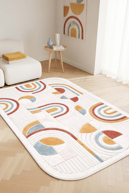 West Home Digital Print Washable Non-Slip Living Room, Kitchen and Hallway Rug - 875 Beige