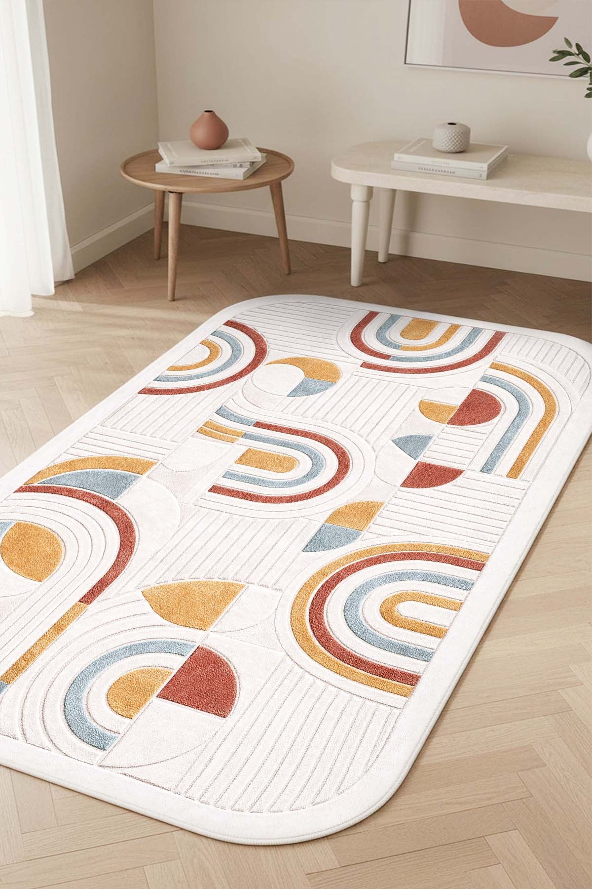 West Home Digital Print Washable Non-Slip Living Room, Kitchen and Hallway Rug - 875 Beige
