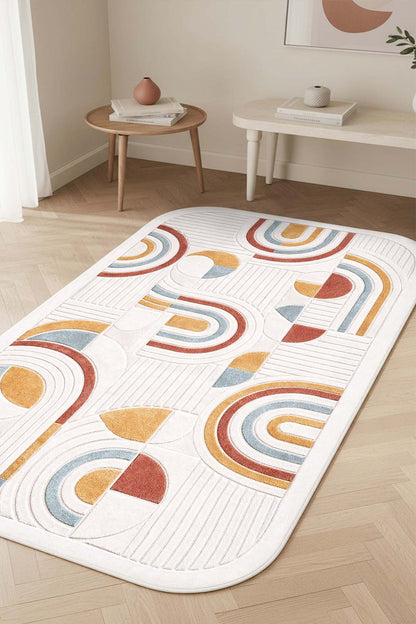 West Home Digital Print Washable Non-Slip Living Room, Kitchen and Hallway Rug - 875 Beige