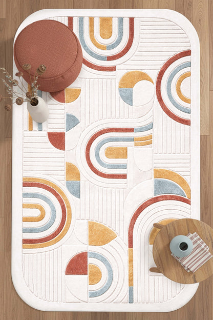 West Home Digital Print Washable Non-Slip Living Room, Kitchen and Hallway Rug - 875 Beige
