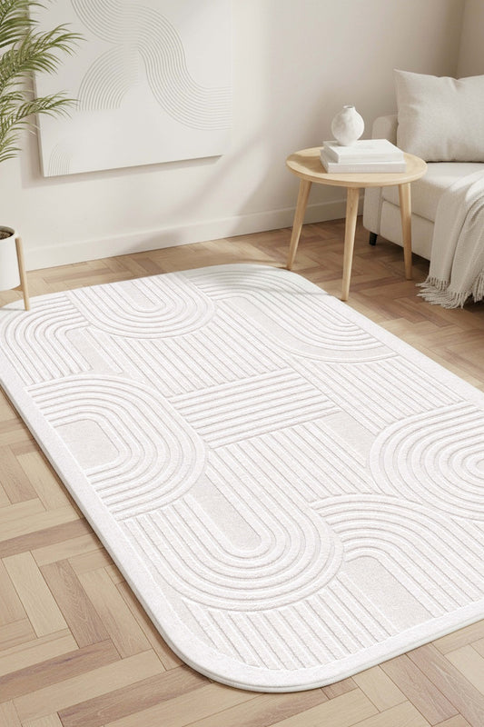 West Home Dijital Baskılı Yıkanabilir Kaymaz Taban Salon, Mutfak ve Yolluk Halısı-886 White