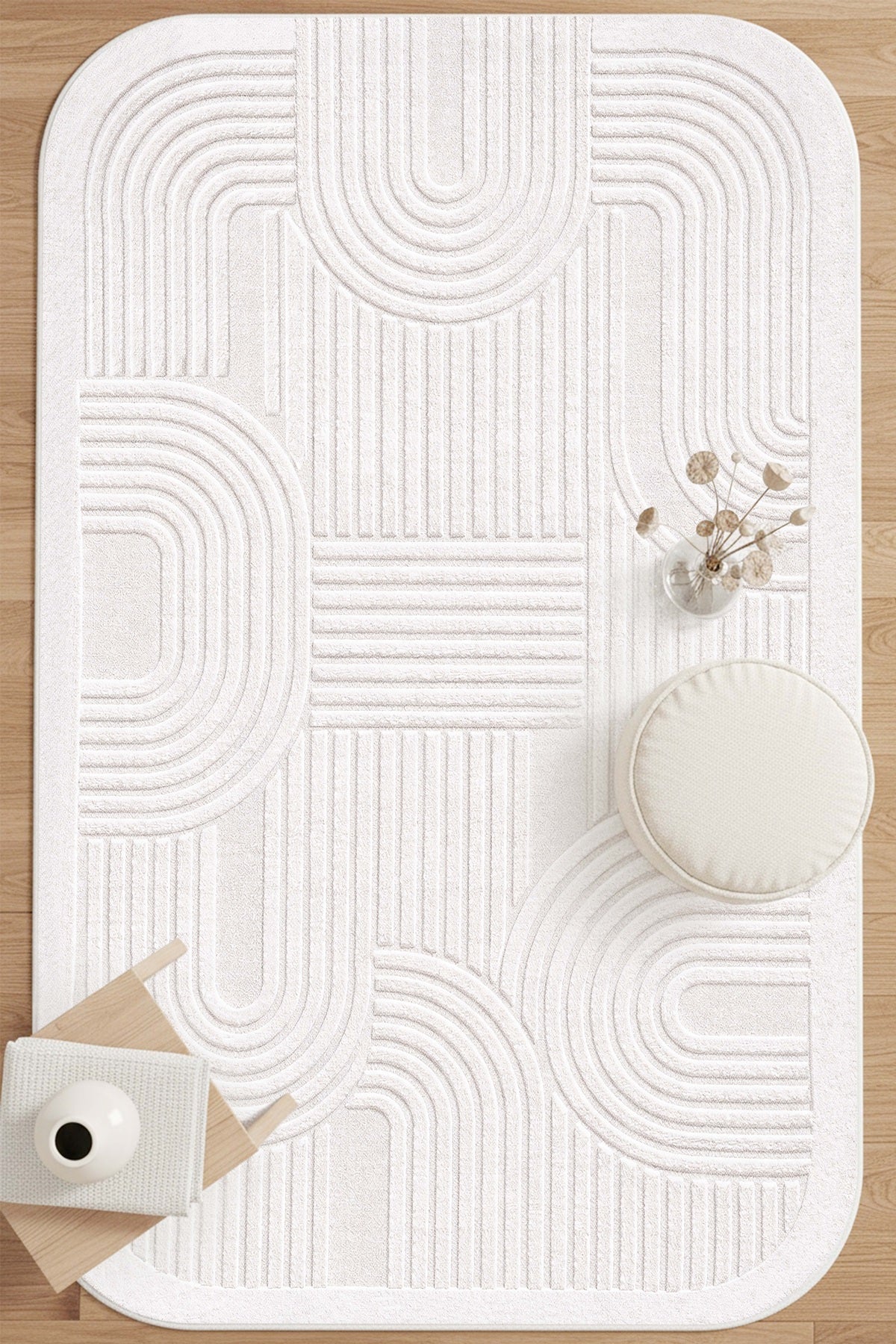 West Home Dijital Baskılı Yıkanabilir Kaymaz Taban Salon, Mutfak ve Yolluk Halısı-886 White