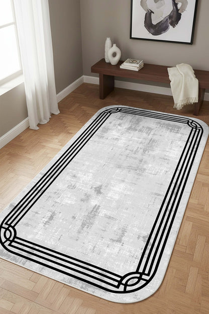 West Home Dijital Baskılı Yıkanabilir Kaymaz Taban Salon, Mutfak ve Yolluk Halısı-888 Grey