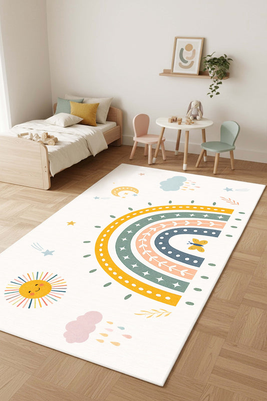 West Home Makinede Yıkanabilir, Çocuk Halısı-890 White