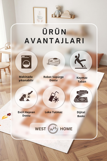 West Home Makinede Yıkanabilir, Çocuk Halısı-892 Beige