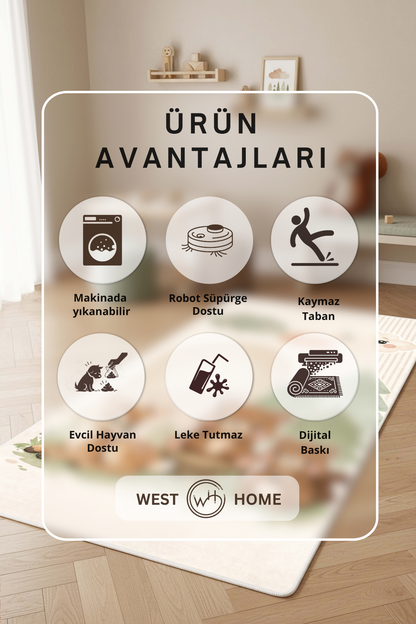 West Home Makinede Yıkanabilir, Çocuk Halısı-894 Beige