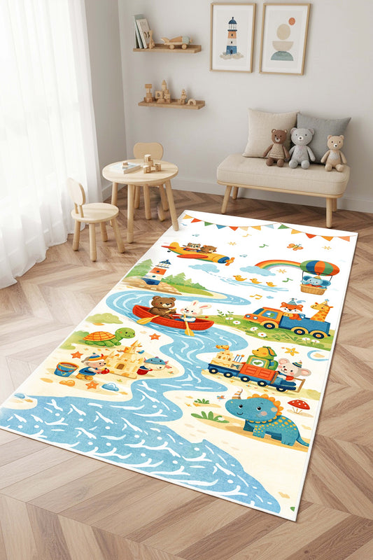 West Home Dijital Baskılı Yıkanabilir Kaymaz Taban Çocuk Halısı-896 Multy