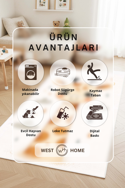 West Home Makinede Yıkanabilir, Çocuk Halısı-898 Beige