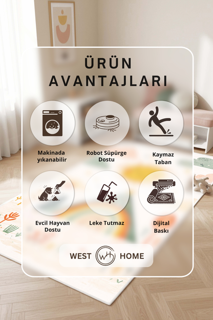 West Home Makinede Yıkanabilir, Çocuk Halısı-899 Beige