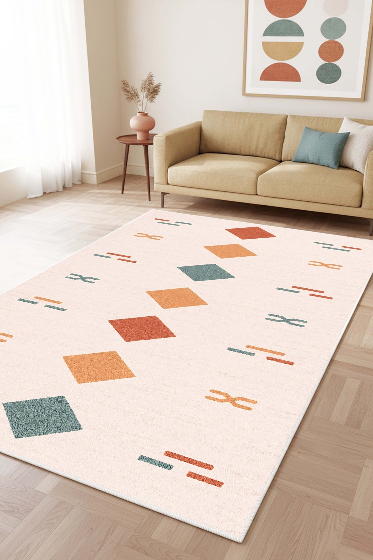 West Home Digital Print Washable Non-Slip Base Living Room, Kitchen and Hallway Rug - 859 Multy