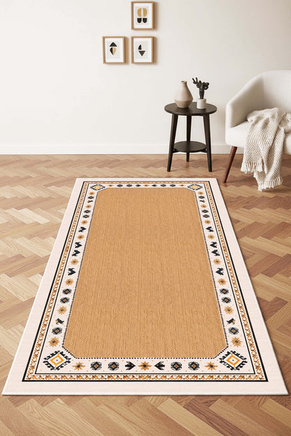 West Home Digital Print Washable Non-Slip Living Room, Kitchen and Hallway Rug - 786 Beige
