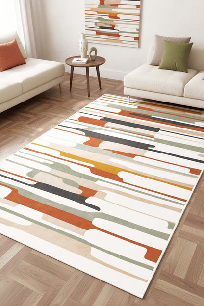 West Home Digital Print Washable Non-Slip Living Room, Kitchen and Hallway Rug - 786 Beige