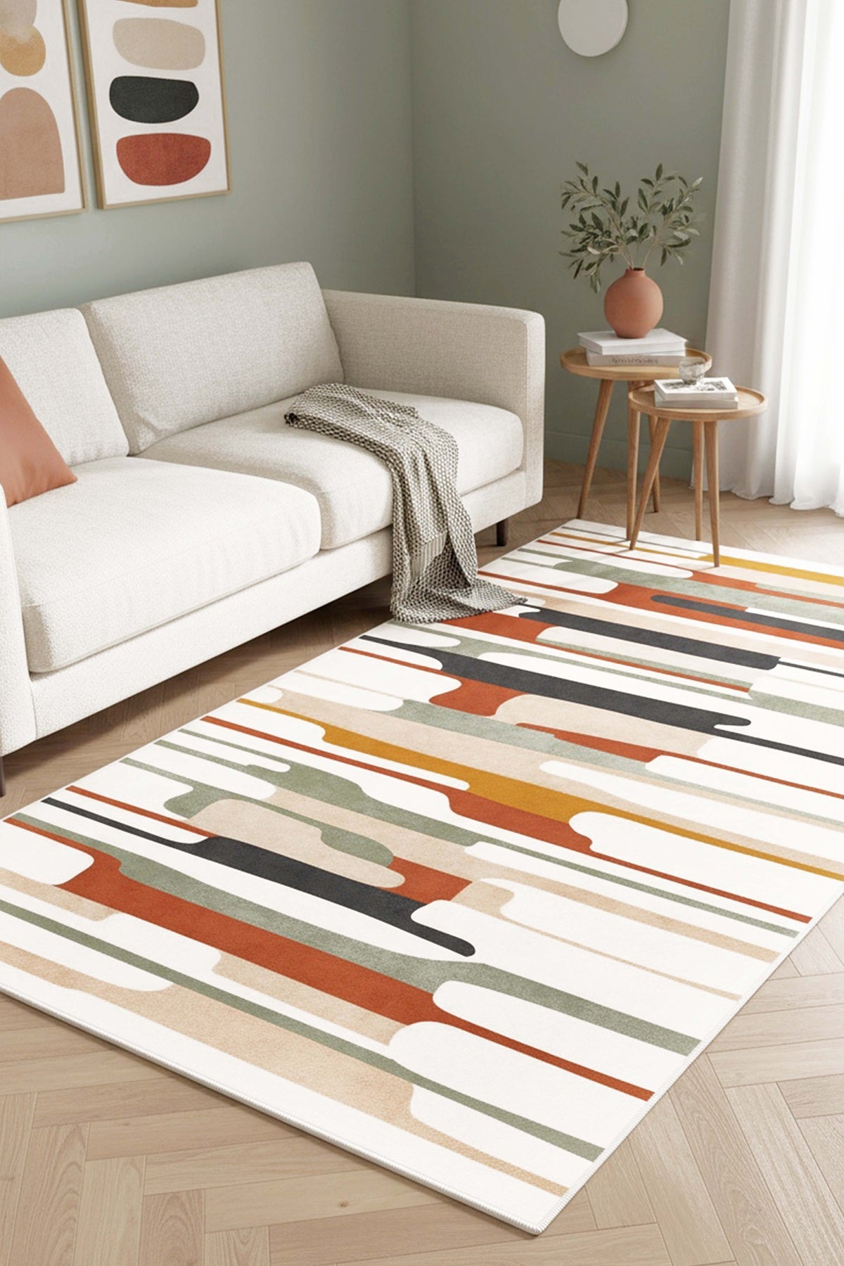 West Home Digital Print Washable Non-Slip Living Room, Kitchen and Hallway Rug - 786 Beige