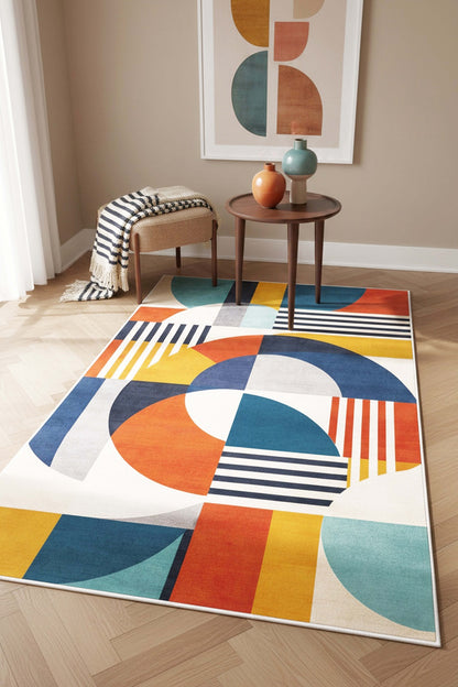 West Home Digital Print Washable Non-Slip Base Living Room, Kitchen and Hallway Rug - 859 Multy