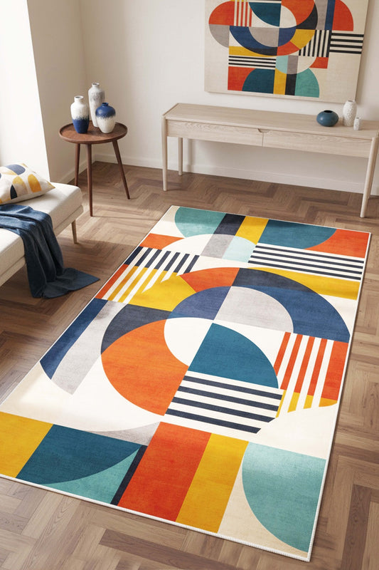 West Home Digital Print Washable Non-Slip Base Living Room, Kitchen and Hallway Rug - 859 Multy