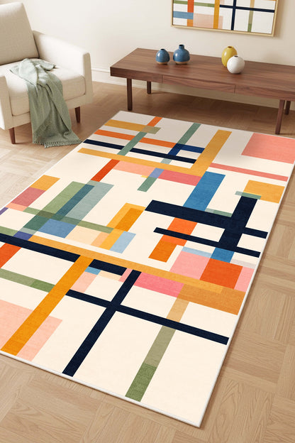 West Home Digital Print Washable Non-Slip Base Living Room, Kitchen and Hallway Rug - 859 Multy