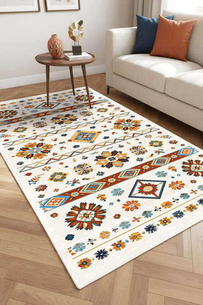 West Home Digital Print Washable Non-Slip Living Room, Kitchen and Hallway Rug - 786 Beige
