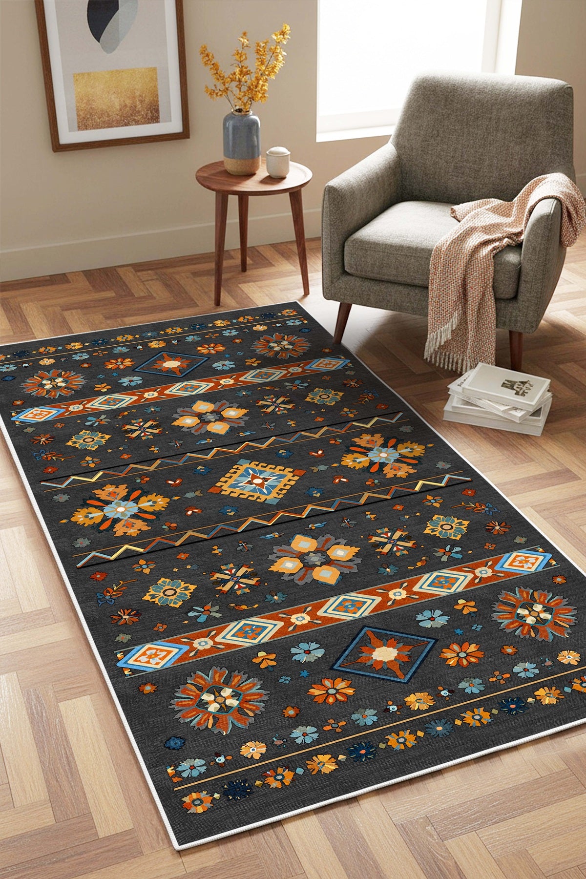 West Home Dijital Baskılı Yıkanabilir Kaymaz Taban Salon, Mutfak ve Yolluk Halısı-907 Grey