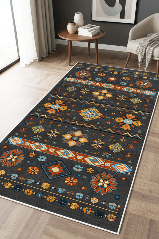 West Home Dijital Baskılı Yıkanabilir Kaymaz Taban Salon, Mutfak ve Yolluk Halısı-907 Grey