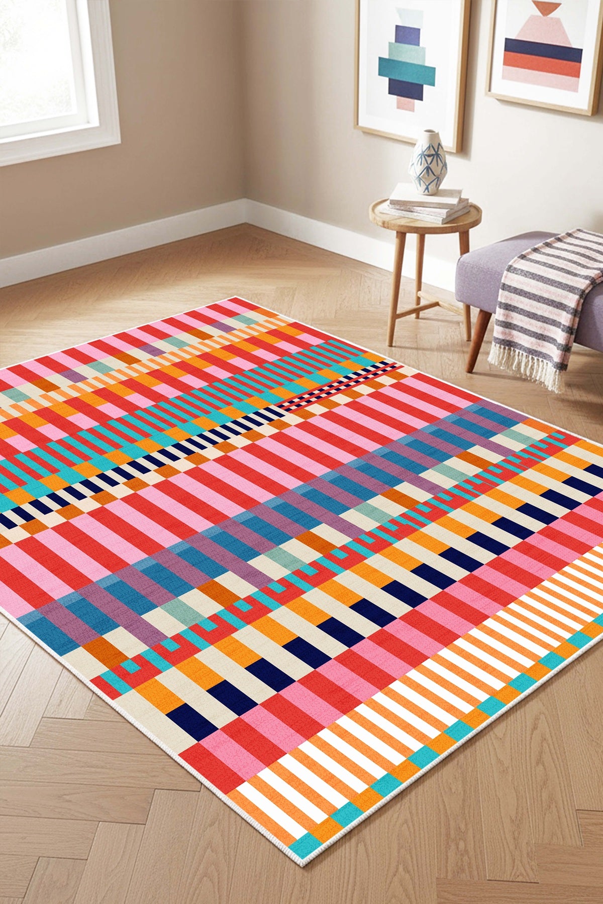 West Home Digital Print Washable Non-Slip Base Living Room, Kitchen and Hallway Rug - 859 Multy