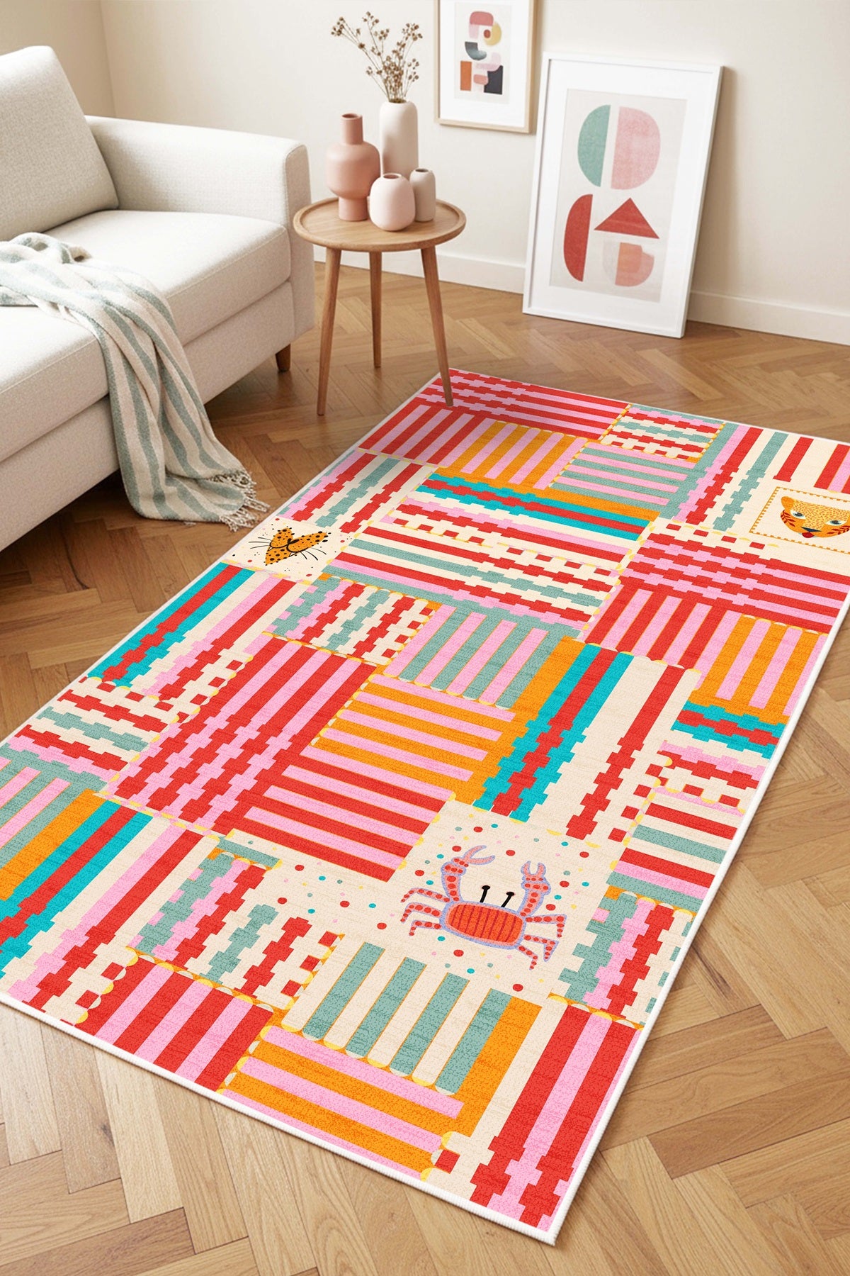 West Home Digital Print Washable Non-Slip Base Living Room, Kitchen and Hallway Rug - 859 Multy