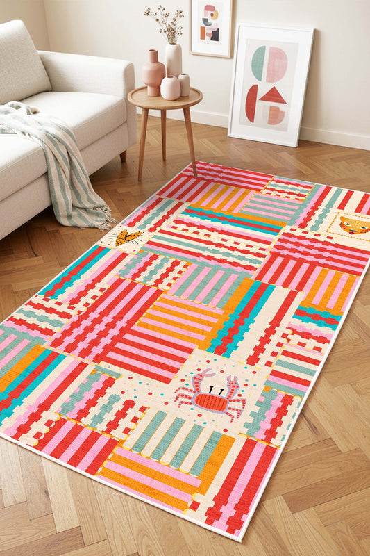 West Home Dijital Baskılı Yıkanabilir Kaymaz Taban Salon, Mutfak ve Yolluk Halısı-909 Multy