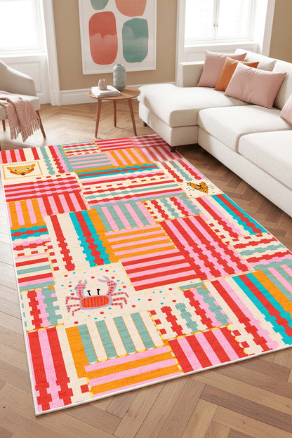 West Home Digital Print Washable Non-Slip Base Living Room, Kitchen and Hallway Rug - 859 Multy