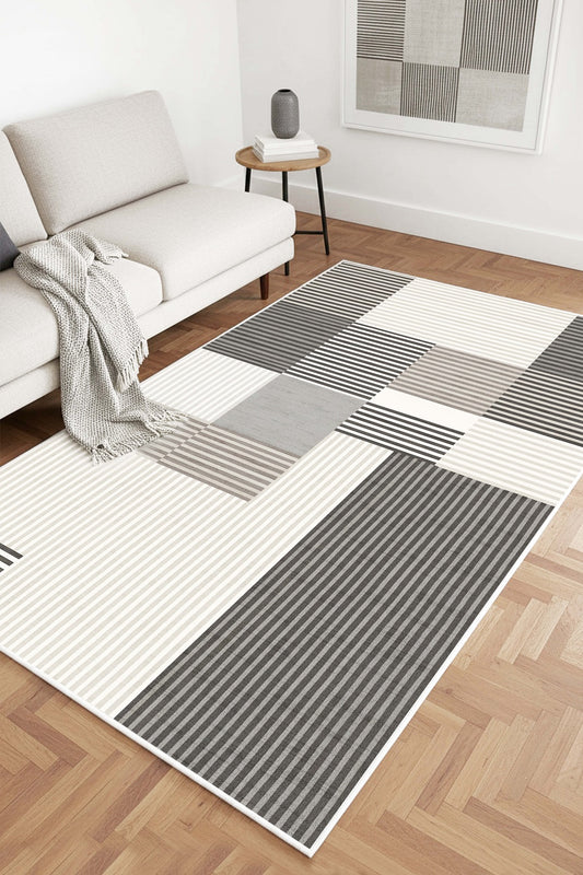 West Home Digital Print Washable Non-Slip Living Room, Kitchen and Hallway Rug - 738 Grey