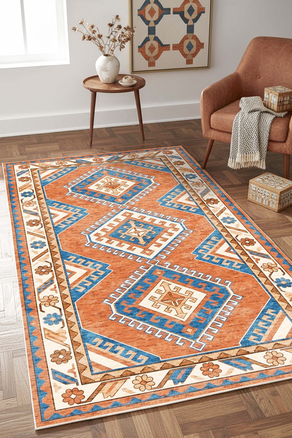 West Home Digital Print Washable Non-Slip Base Living Room, Kitchen and Hallway Rug - 859 Multy