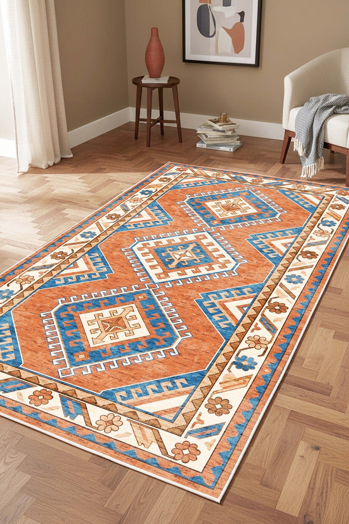 West Home Digital Print Washable Non-Slip Base Living Room, Kitchen and Hallway Rug - 859 Multy