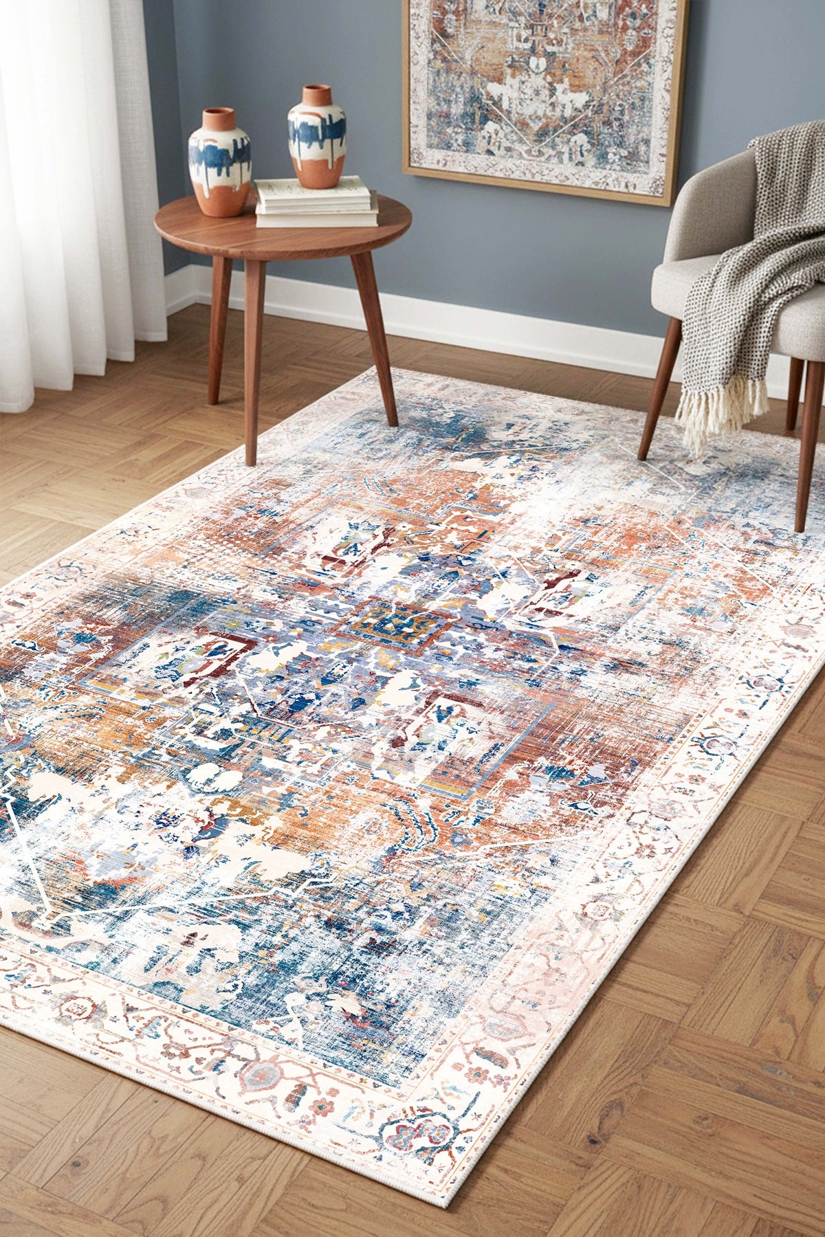 West Home Digital Print Washable Non-Slip Base Living Room, Kitchen and Hallway Rug - 859 Multy