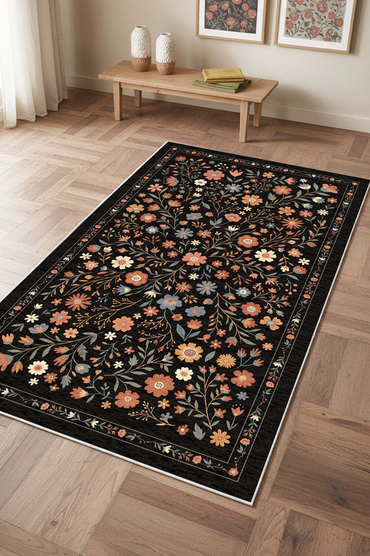 West Home Dijital Baskılı Yıkanabilir Kaymaz Taban Salon, Mutfak ve Yolluk Halısı-914 Black